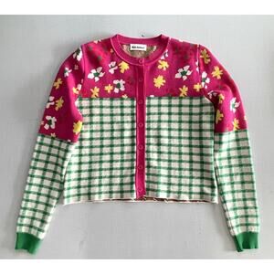 Molly Goddard Sz M Sonia Cardigan Pink Jacquard Cottage Preppy Geek Chic Whimsy